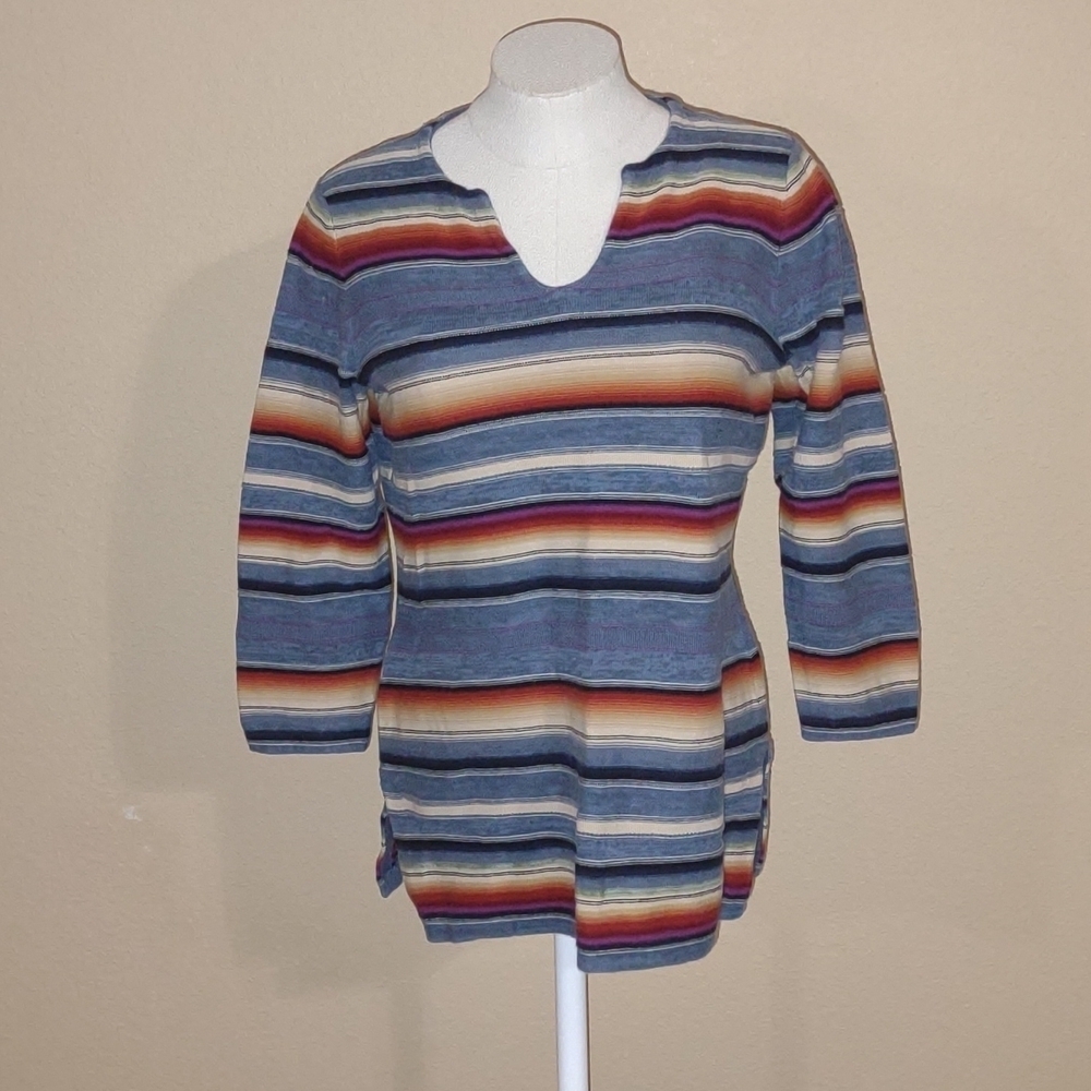 Lauren Ralph Lauren Blanket Striped Knit 3/4 Sleeve Top Size M